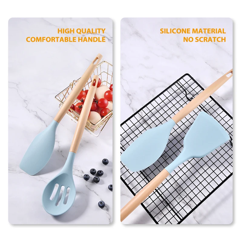 Hot-selling 12 pcs silicone kitchen utensils kitchen tools spoon with plastic handle