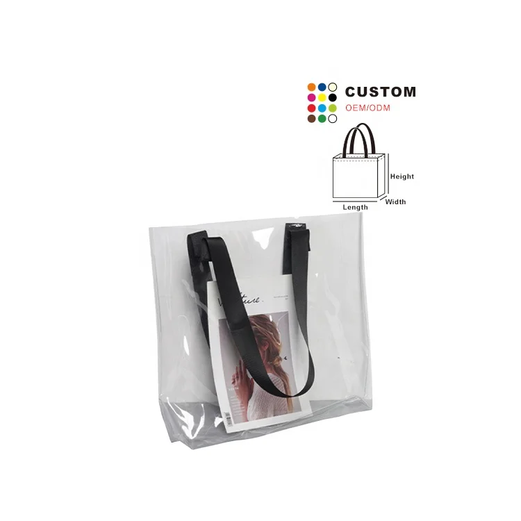 Huahao custom white clear transparent pvc bags waterproof with handle logo for wedding