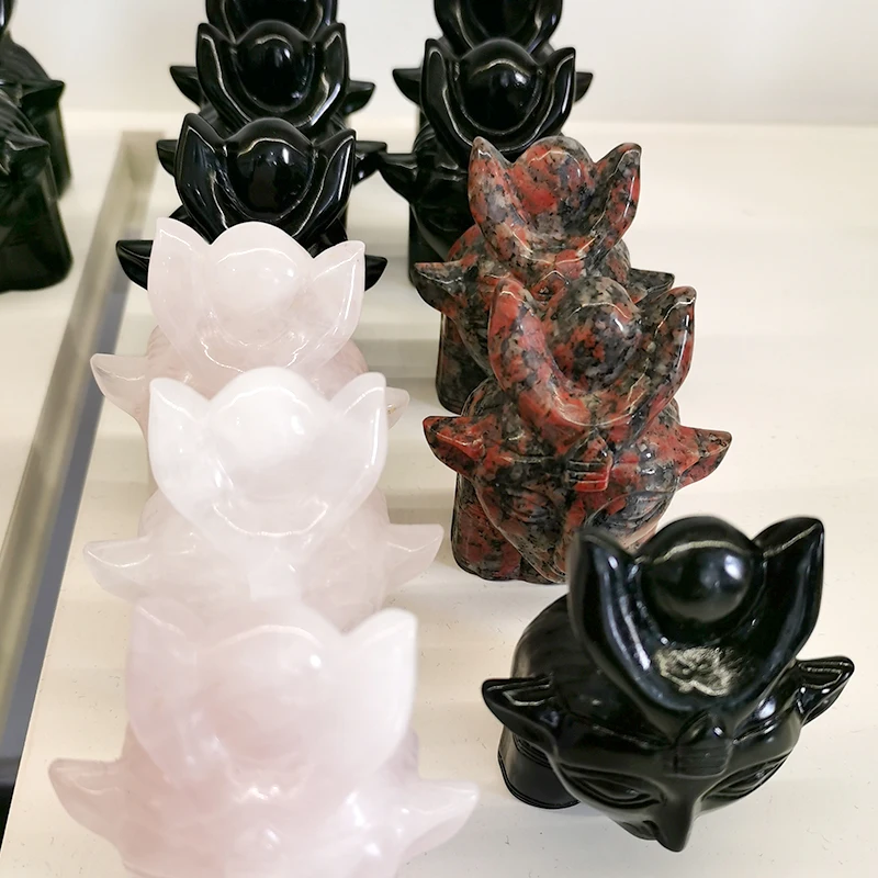 Hot Sale Nature Crystal Obsidian Pink Quartz Carving Hathor Goddess Egypt for Healing Decorate