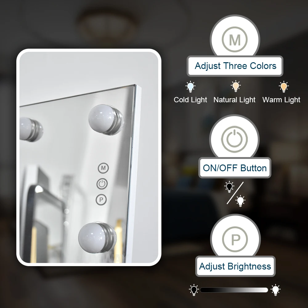 Wholes Door Stand Square Vintage Salon Decorative Fullbody Big Hollywood Light Furniture Custom Full Body Length Floor Mirror