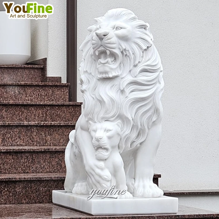 Садовая мраморная статуя льва и ягненка для продажи