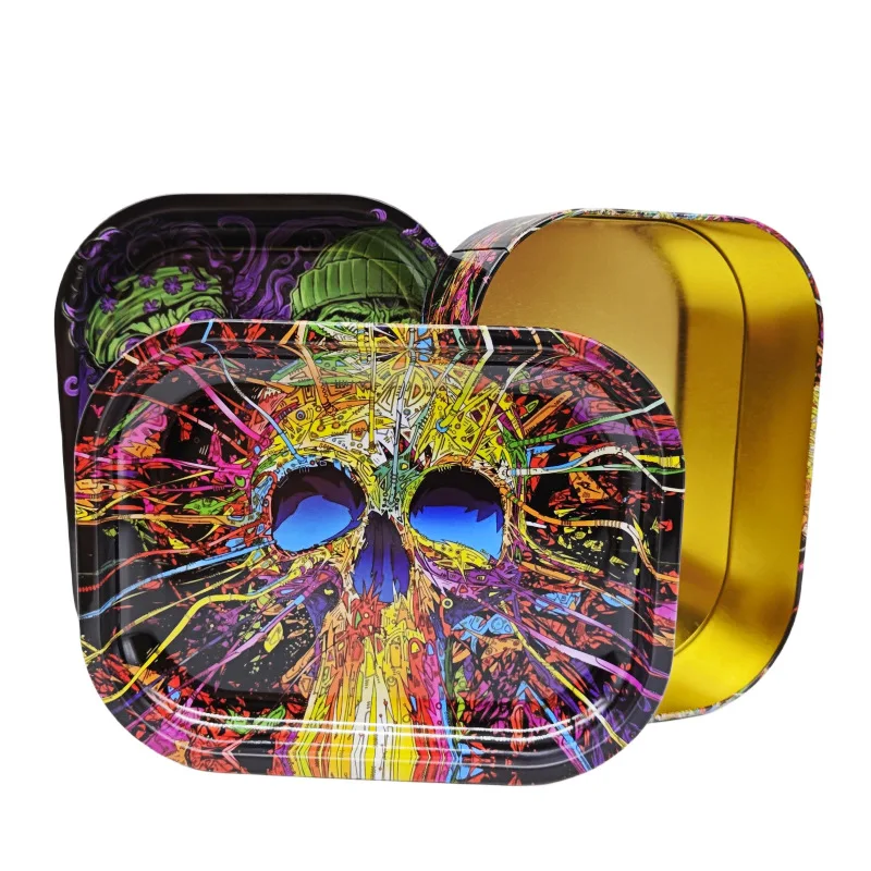 Custom printed tinplate with lid cigarette tray tobacco tray rolling paper trays storage box smoking accessories