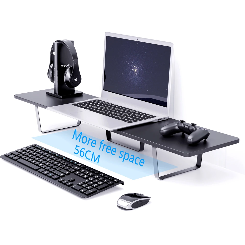 Office ergonomics lengthened double-screen wooden computer monitor stand riser