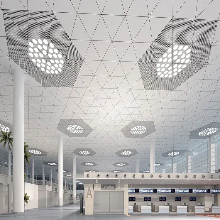 Prefab Houses 3D Perforated Metal Ceiling Aluminum Clip in Suspension Indoor 4x8 False Luxury Ceiling Decor Panels for Hotel