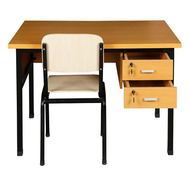 High School Furniture Cheap Knock Down Double student desk and chair MDF Teacher table