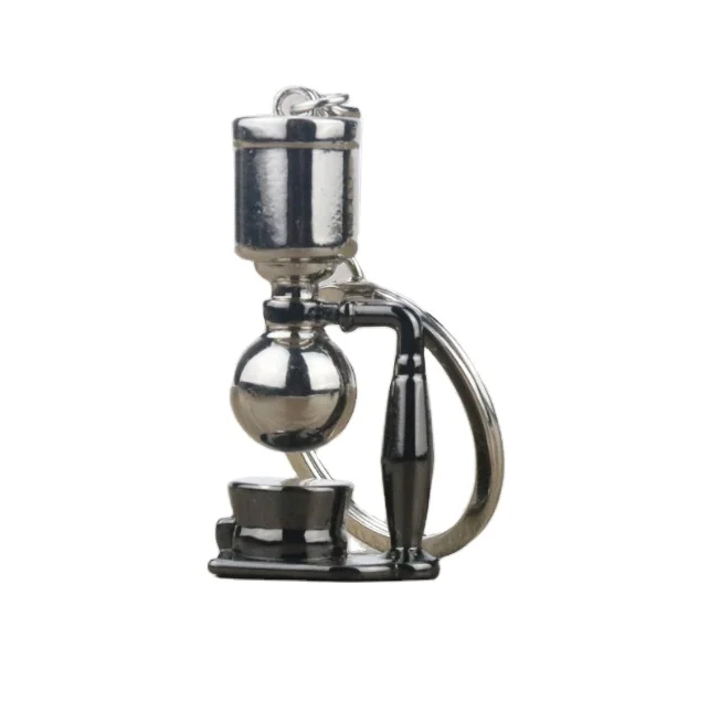 personalized key ring custom mini coffee appliance keychain metal syphon coffee maker style