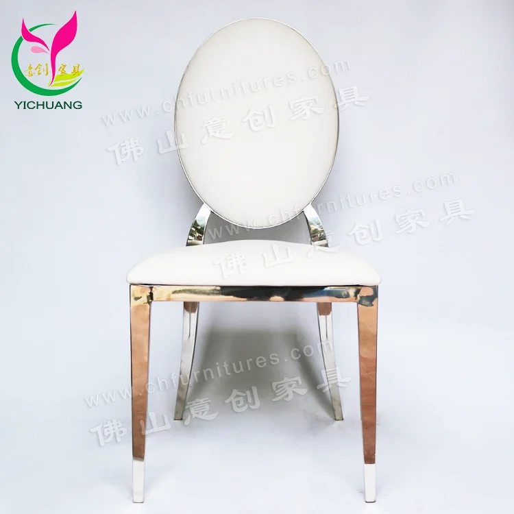 China hotel dining banquet hall wedding events use stackable white leather silver stainless steel chair and table for events