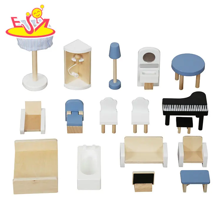 New Design Girls Pretend Play Wooden Dollhouse Toy with Accessories W06A413I