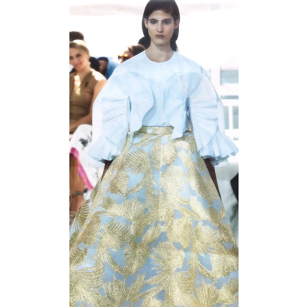 Thinner Wedding Party Long Dress Jacquard Metallic Fabric