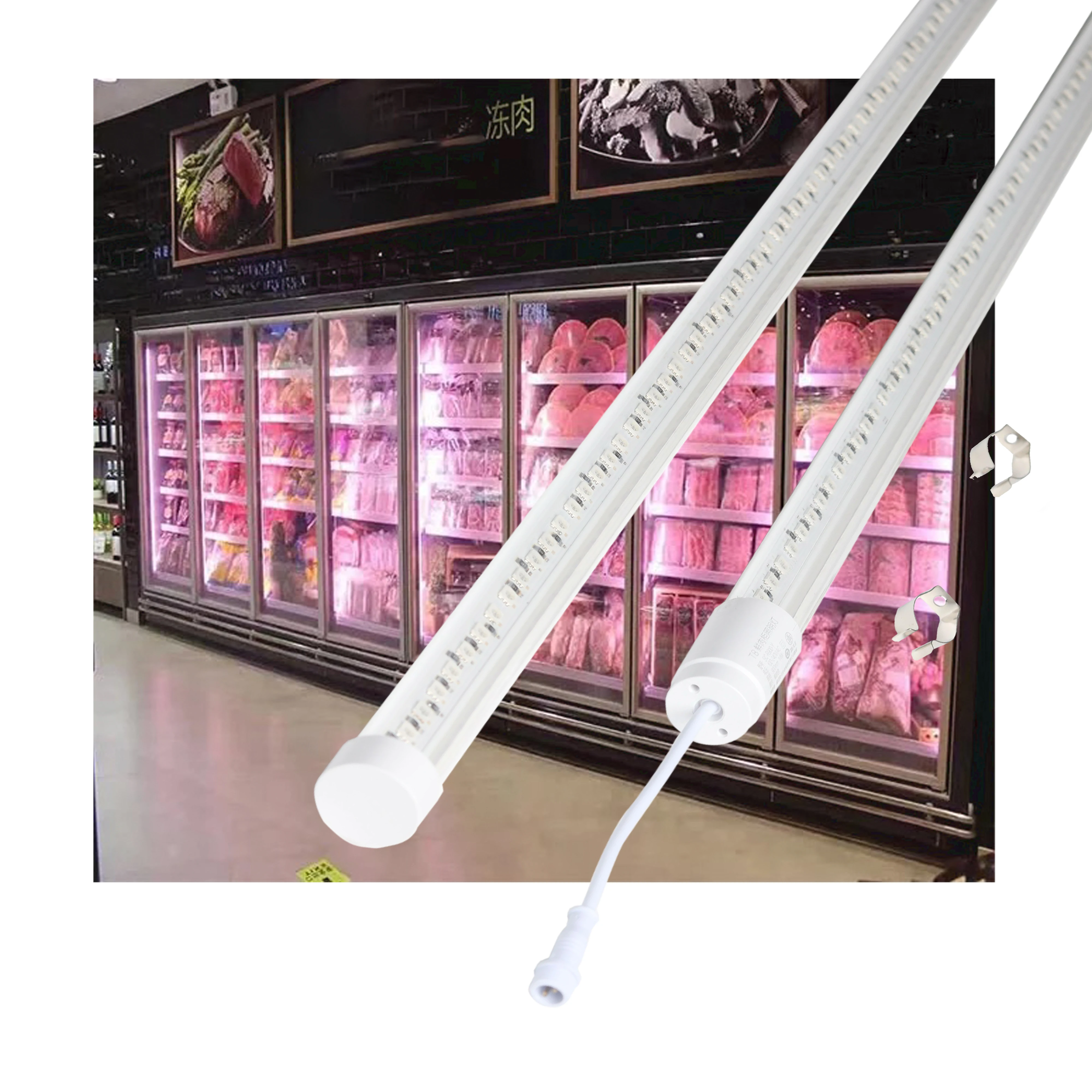 300MM 5W Vertical Freezer Lamp Three Primary Colors T8 Tube Light for Fresh Meat Cabinet