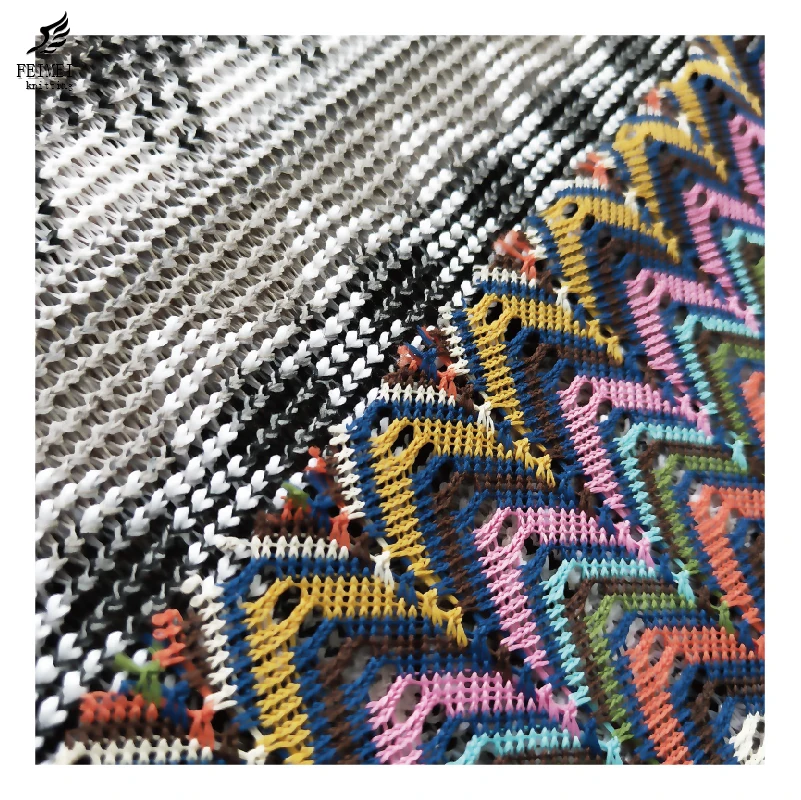 
2020 New Fashion 100 Polyester Knit Embroidery Lace Plaid Jacquard Fabric 