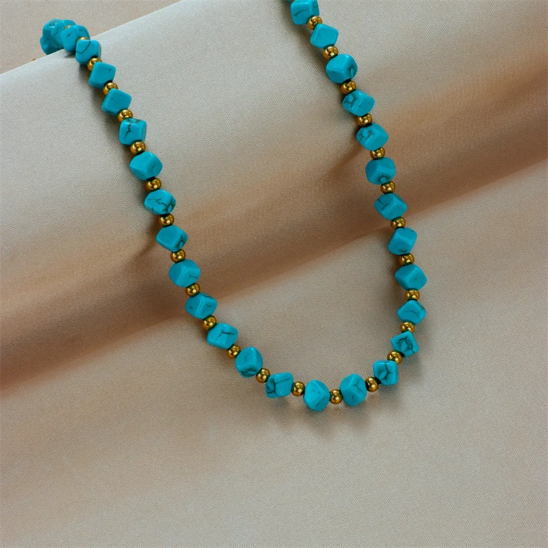 Titanium Steel Necklace Collarbone Necklace Jewelry Creative Personality Turquoise Titanium Steel Beaded Braded Necklace