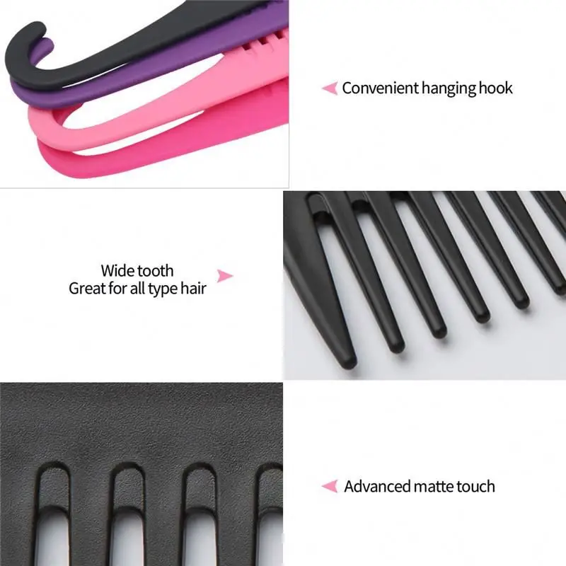 Manufacturer Salon Plastic Anti-Static Shampoo Hair Comb Custom Logo Wide Teeth Shower Detangling Barber Lice Comb with Hook