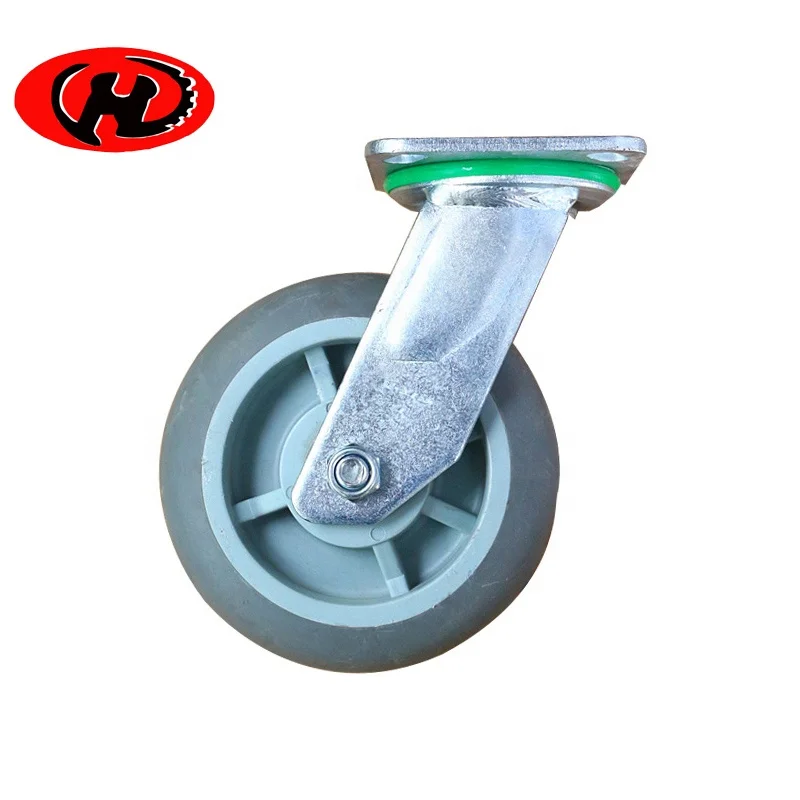 High elasticity gray rubber shock absorbing mute wheel  Grey High Elastic Rubber Casters with golden rim