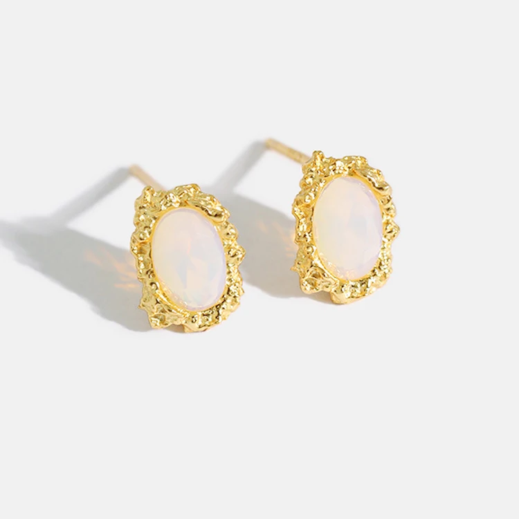 Ins small texture Hammer grain lava texture geometric oval S925 sterling silver stud earrings female