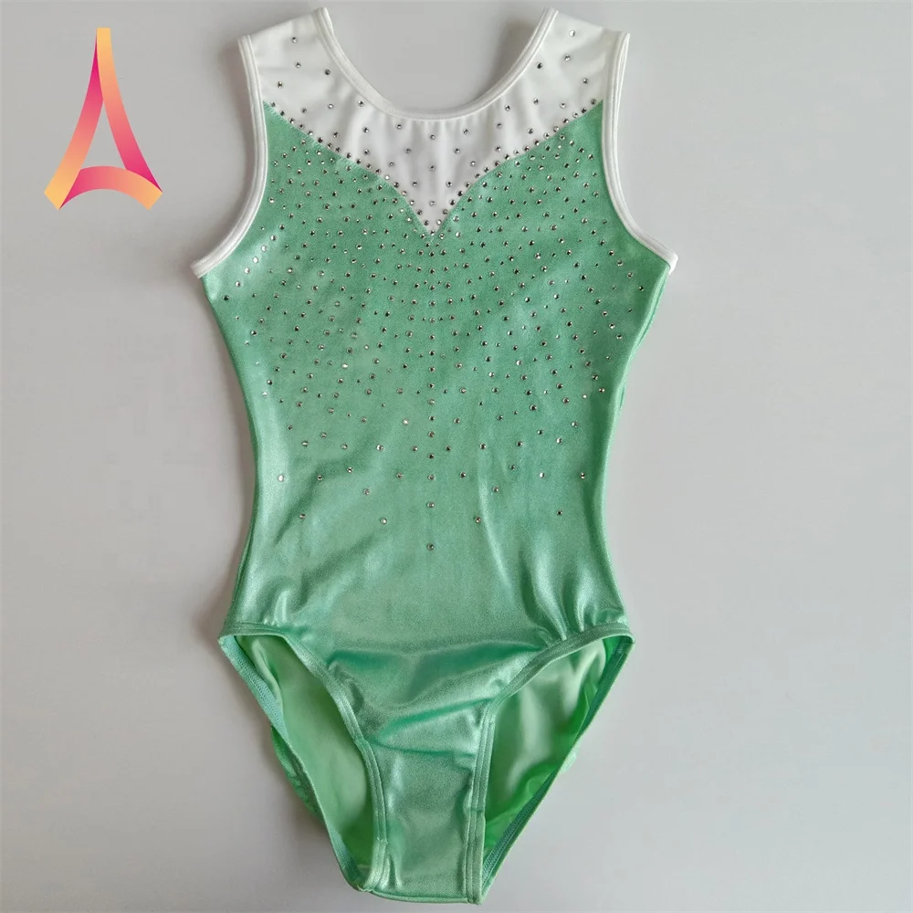 Sleeveless Gymnastics Leotard Girls Light Mint Green Gymnastics Leotards