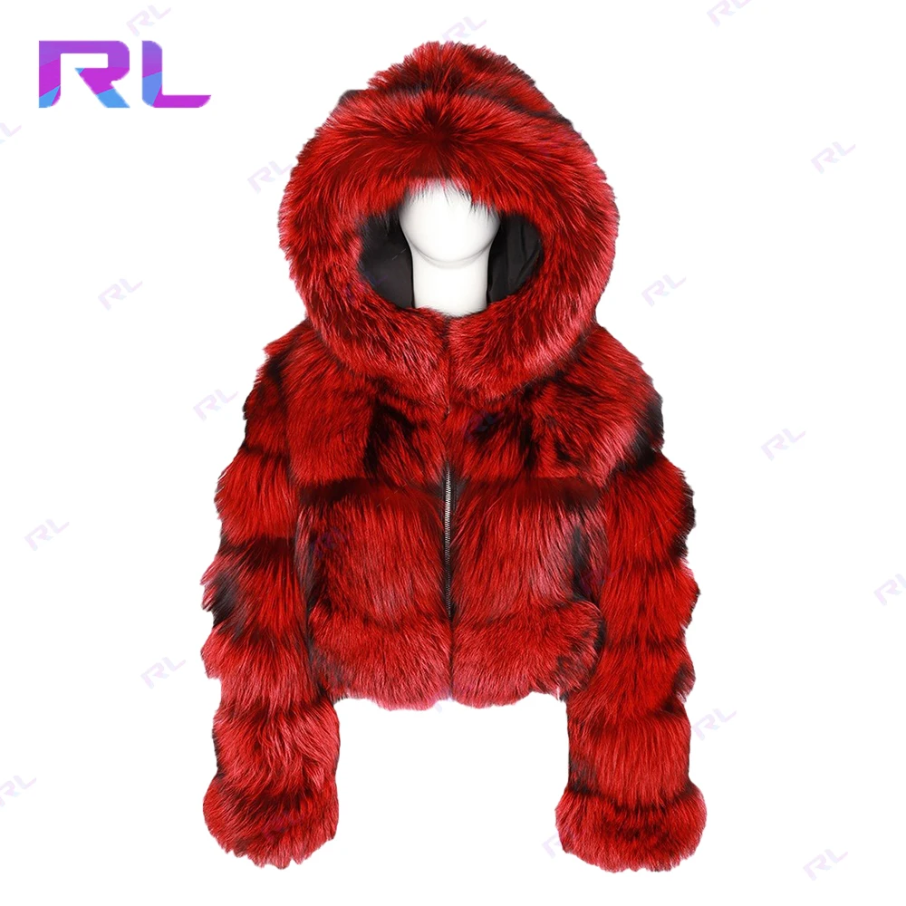 Winter Warm Solid Zipper Up Cropped Short Style Plus size Fur Hooded Jacket Women Fur Jacket for Ladies