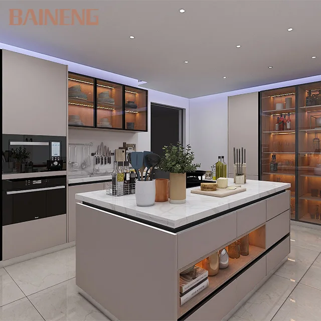 Custom Metal Kitchen Cabinets Modular Full Kitchen Design Gray smart Kitchen Cabinet Set