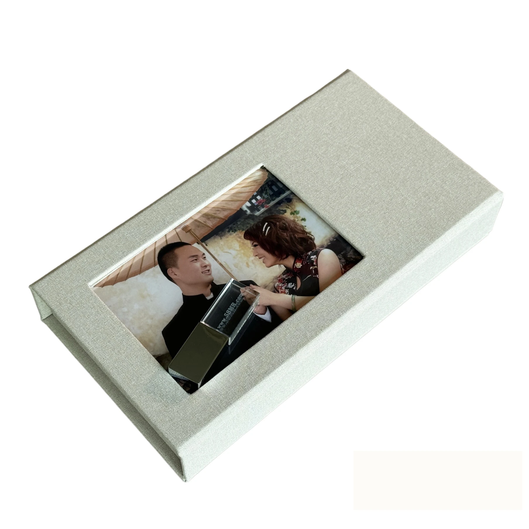 New Design Cream Gray Beige Fabric Box Photographer Gift 4*6 5x7 Album USB Linen Prints Photo Box For Glass USB flash Drive