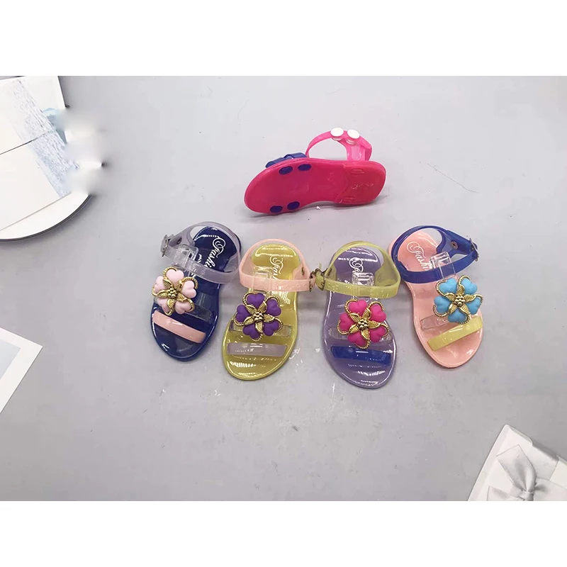 Good quality flat kids sandals girls flower hot summer beach jelly sandal