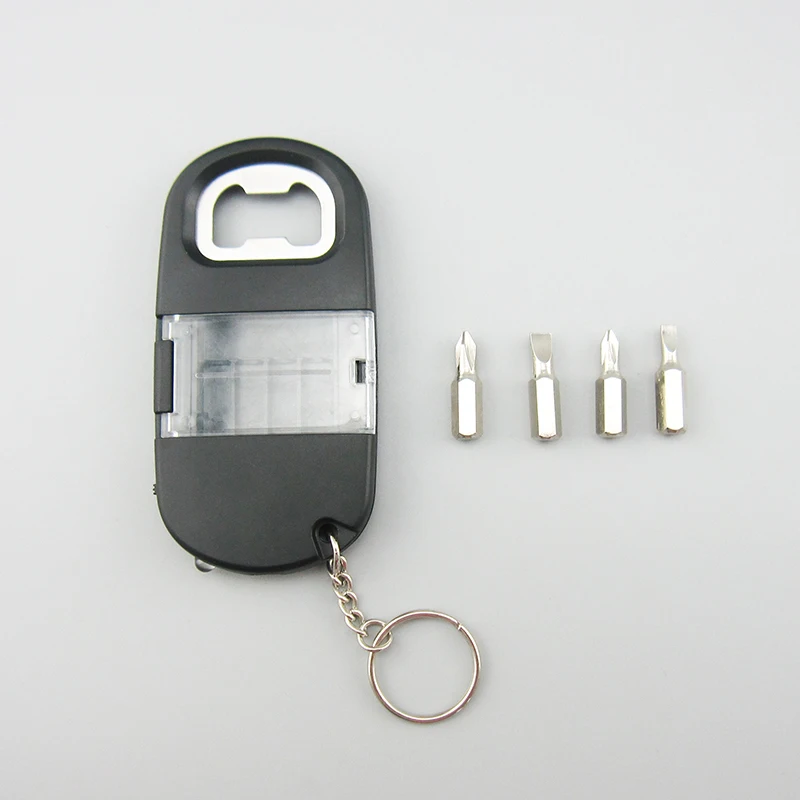 Mini 4 in 1 Multi-function Led Screwdriver kit with Bottle Opener key chain Tools Set for promotion