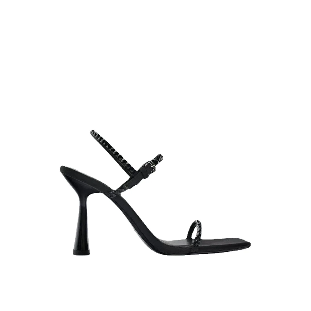 Personalized Rubber Pu High Heels Sandals Ladies Party Square Toe Slip On Sandals