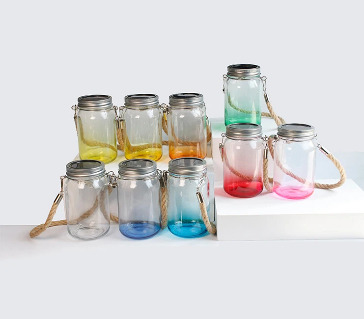 Factory Wholesale Sublimation Solar Mason jar Lights Led Outdoor Garden Wishing lights 16oz Transparent Gradient Mason jar