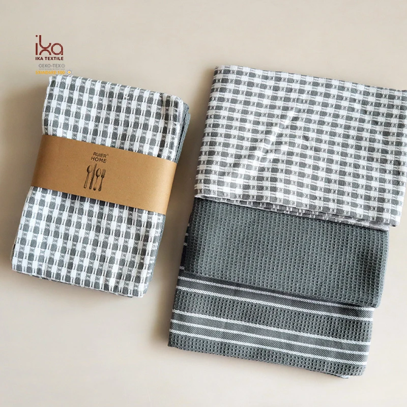 Yarn Dye Dining Table Napkins Wholesale Waffle Style Reusable 100% Cotton Kitchen Tea Towels Strong Water Absorption