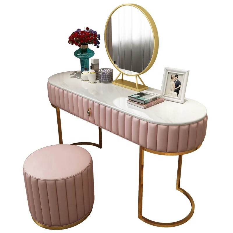 Bedroom Furniture Modern European Luxury Vanity Table Dresser Set With Mirror and Stool