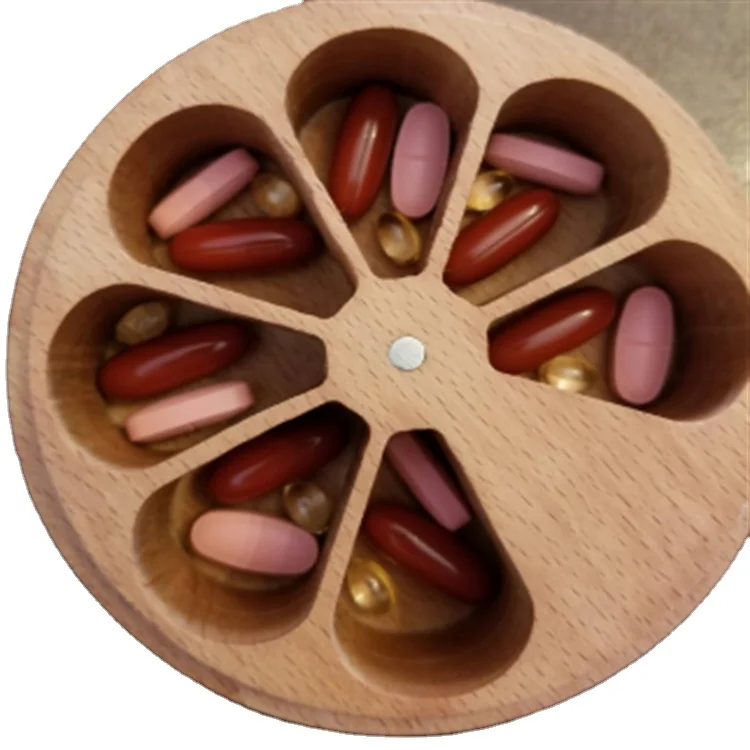 Vitamin Medicine Organizer Case Salt Spice Cellar Containers Organizer Jewelry Storage Wholesale Custom Bamboo Pill Box