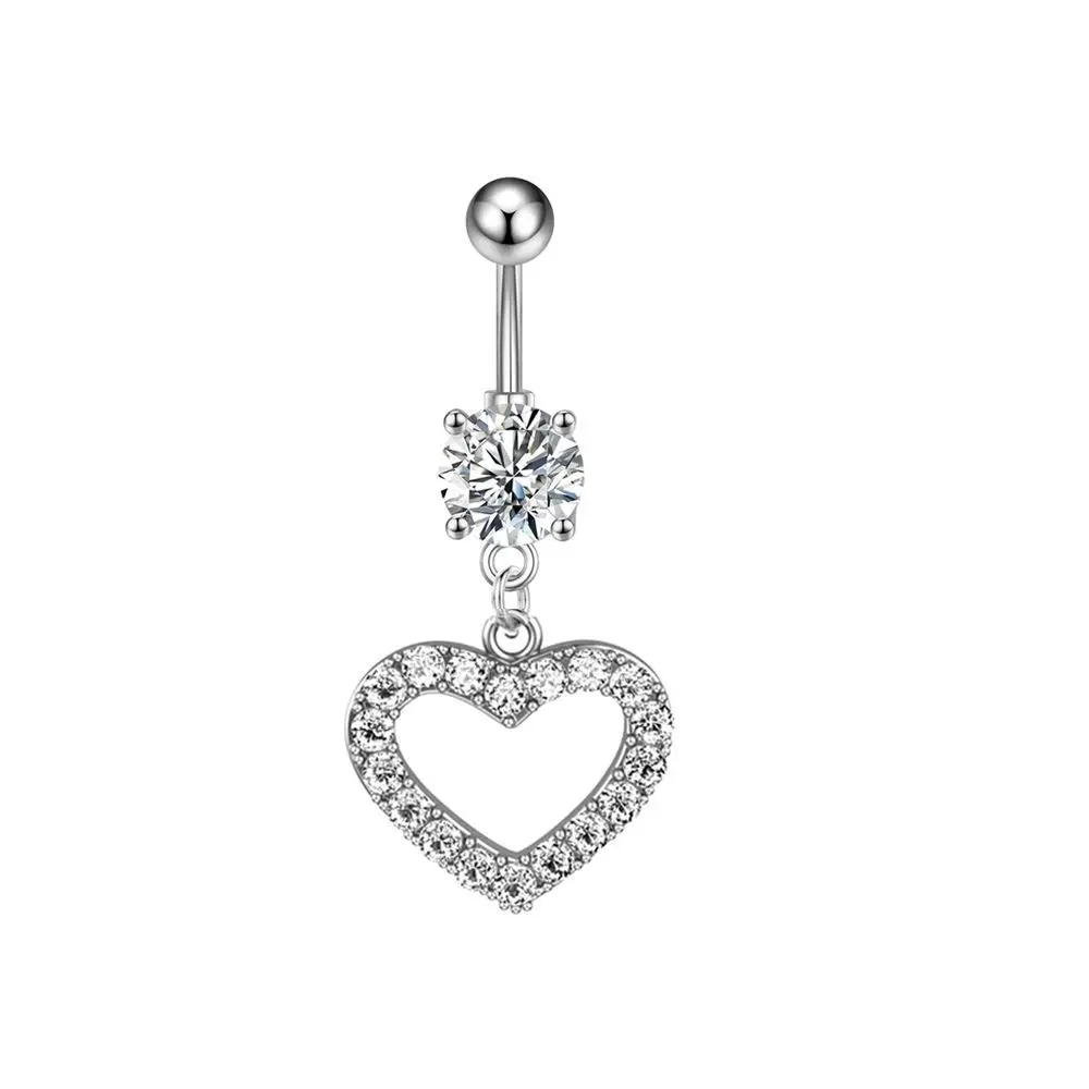 Chic Hypoallergenic Zircon Heart Belly Button Ring Dangle Crystal With Chain Titanium Steel Bar Navel Piercing Women Jewelry