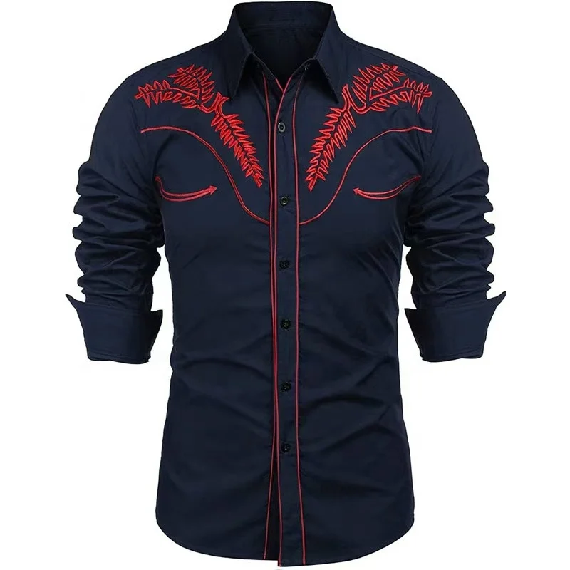 High quality trending western vintage collard latest casual shirts designs long sleeve men custom shirt
