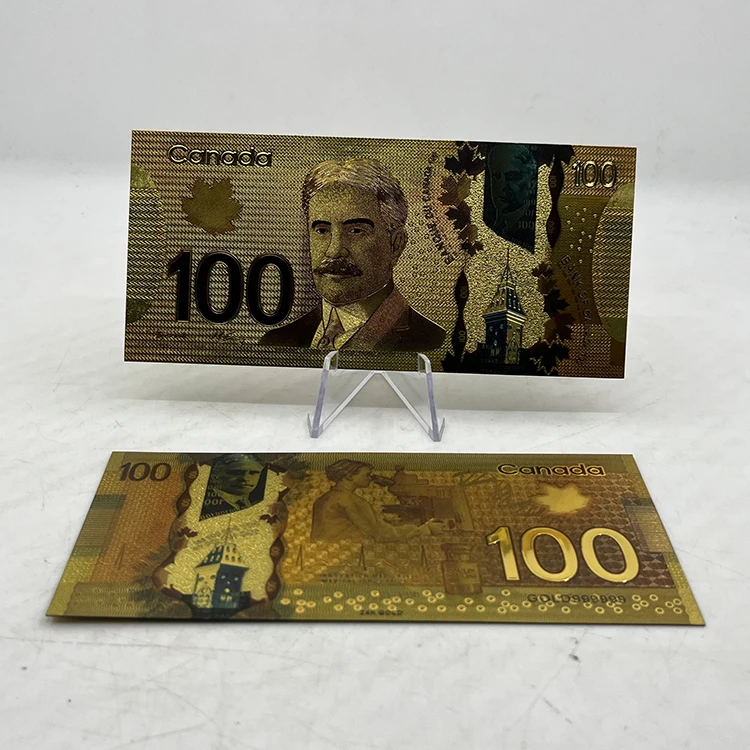 Collection Gift Canadian Currency Cad 100 Dollar Bills Canada Gold Gold Foil Plastic Banknote