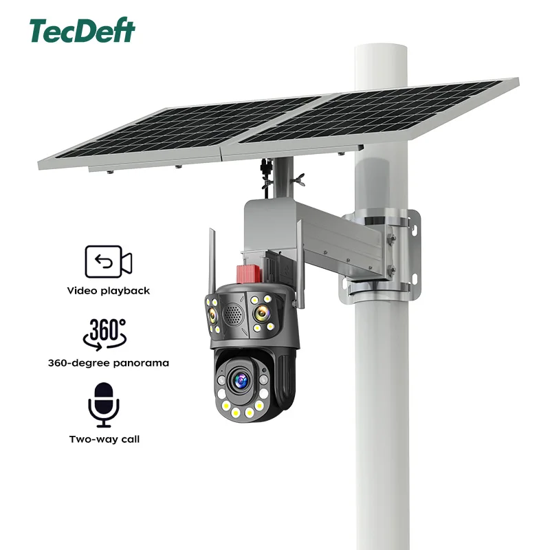 TecDeft Three Lens 4G Cctv Camera 12MP Bullet Wifi Security Solar System With Full Night Vision Auto ezviz solar camera