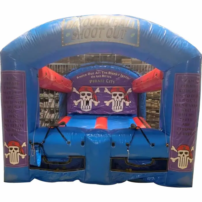 Factory Cheap Inflatable Pirate Theme Bazooka Ball Shooting Gallery with free blower - Wild West Shooting Game Rental