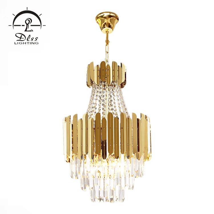  Post Modern Design Hotel Restaurant Project Lamp Stainless Steel Crystal Gold Led