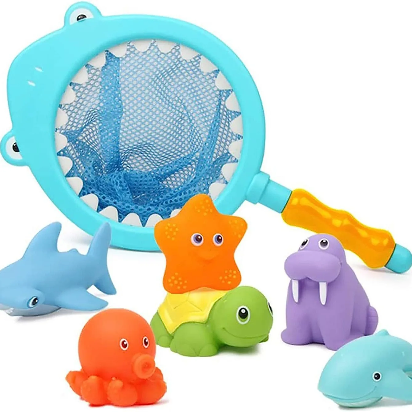 2024 Starfish Octopus Sense Temperature Discoloration Squirt Spray Water Ocean Animal Baby Bath Toy Animal with Spoon Net