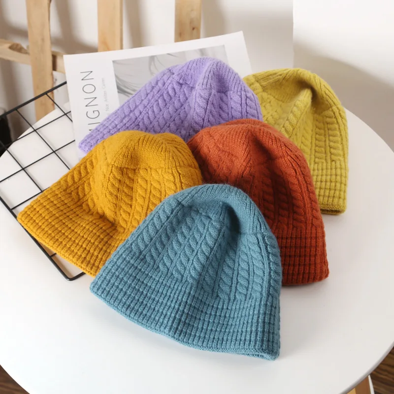 Knitted Bucket Hat for Women Sherpa Cute Bucket Hat Thick Warm Chunky Fisherman Cap Beanie Bucket Hat