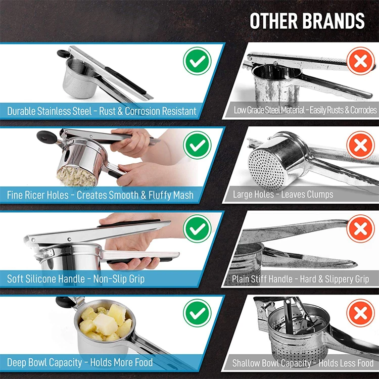 potato press stainless steel professional masher pink pioneer woman high quality spoon spring square holes potato masher ricer