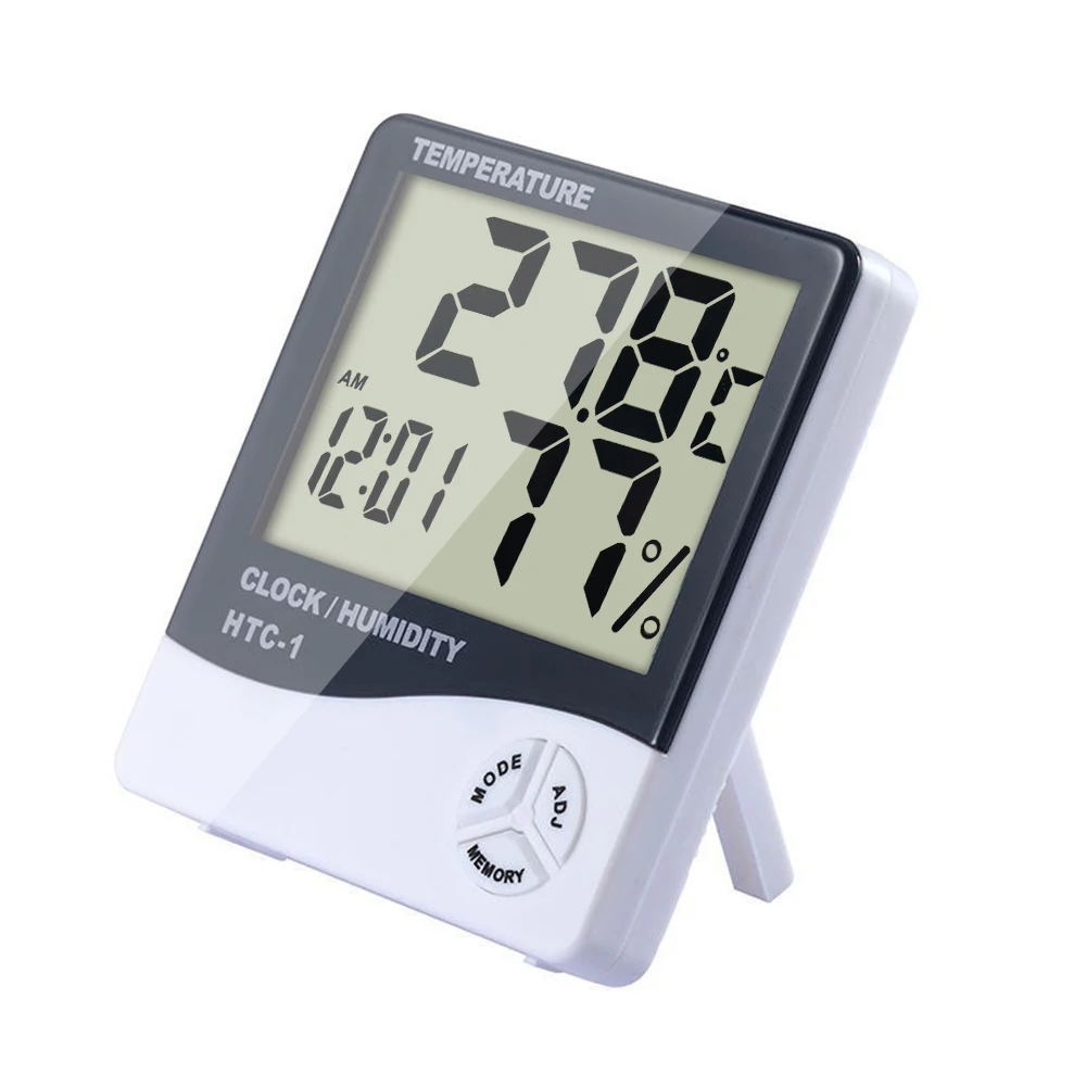
High accuracy LCD Digital Thermometer Hygrometer Weather Station Indoor Electronic Temperature Humidity Meter Clock HTC-1 