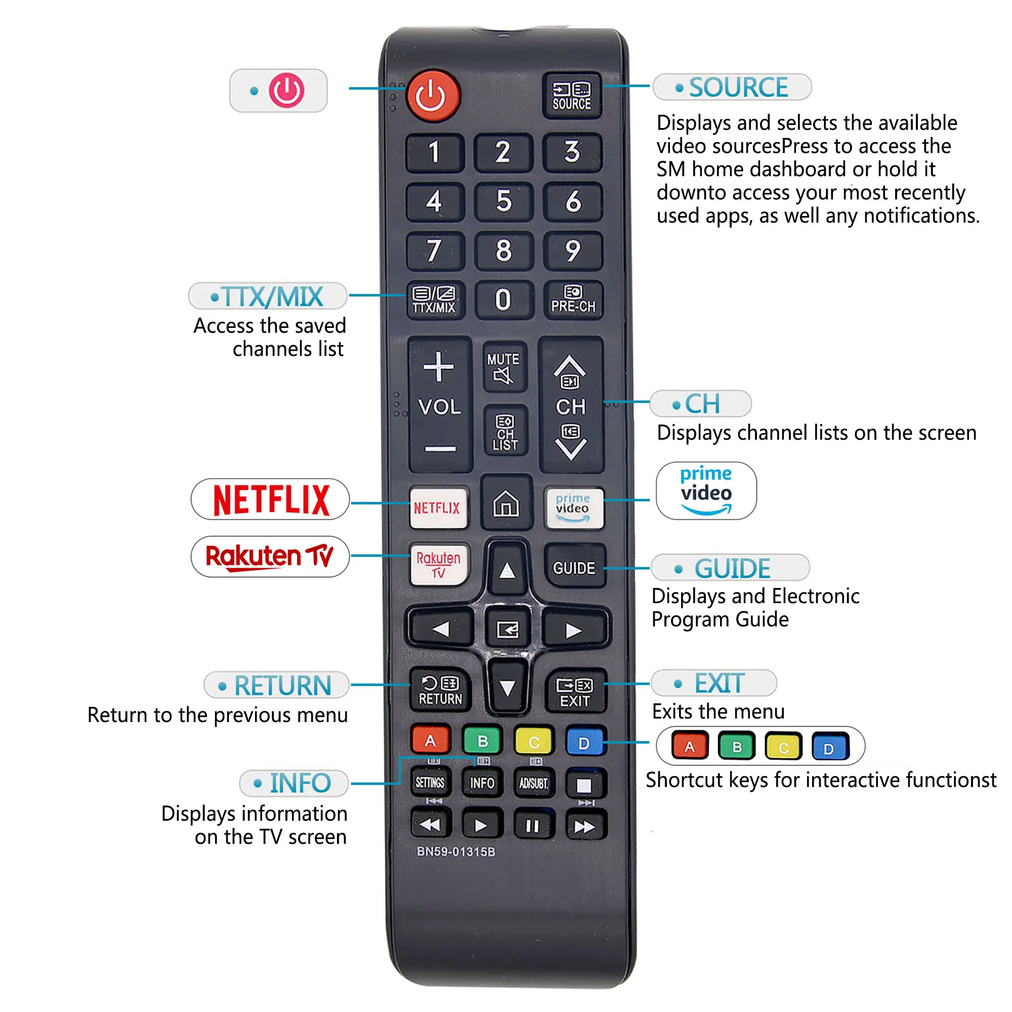 BN59-01315B Remote control Universal Replacement for Samsung LCD TV UE50RU7170U 7172U 7175U UE43RU7105 7179