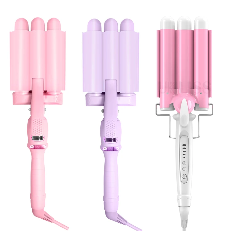 Triple Barrel big wave hair waver wand hair curler & hair curler iron with LCD digital display PTC heater fast heat