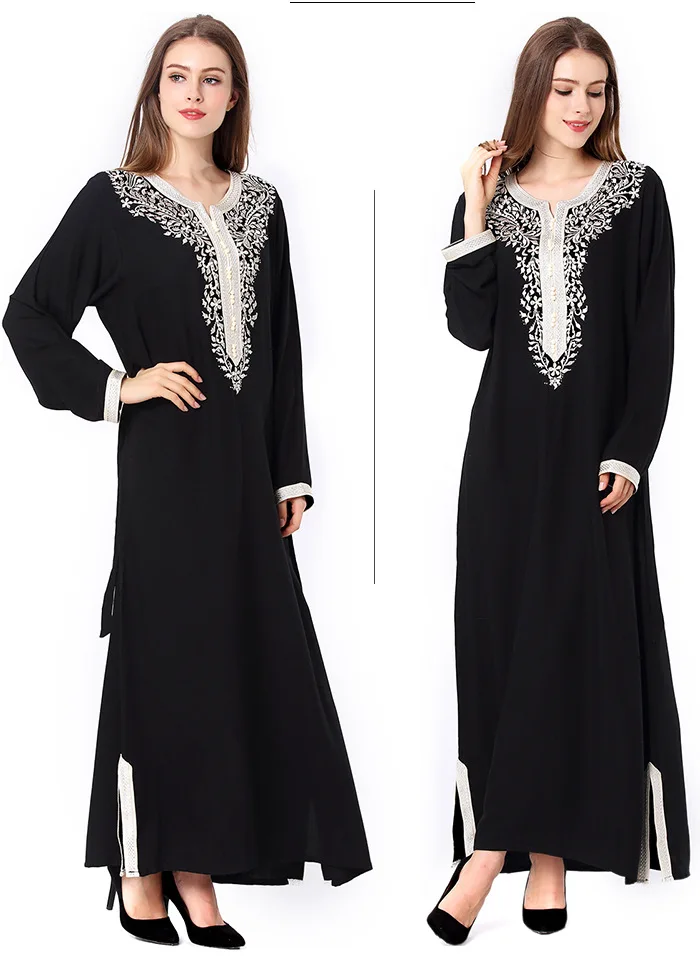 Middle East Popular Round Neck Long-Sleeved Prayer Ramadan Long Skirt Women Muslim Dress
