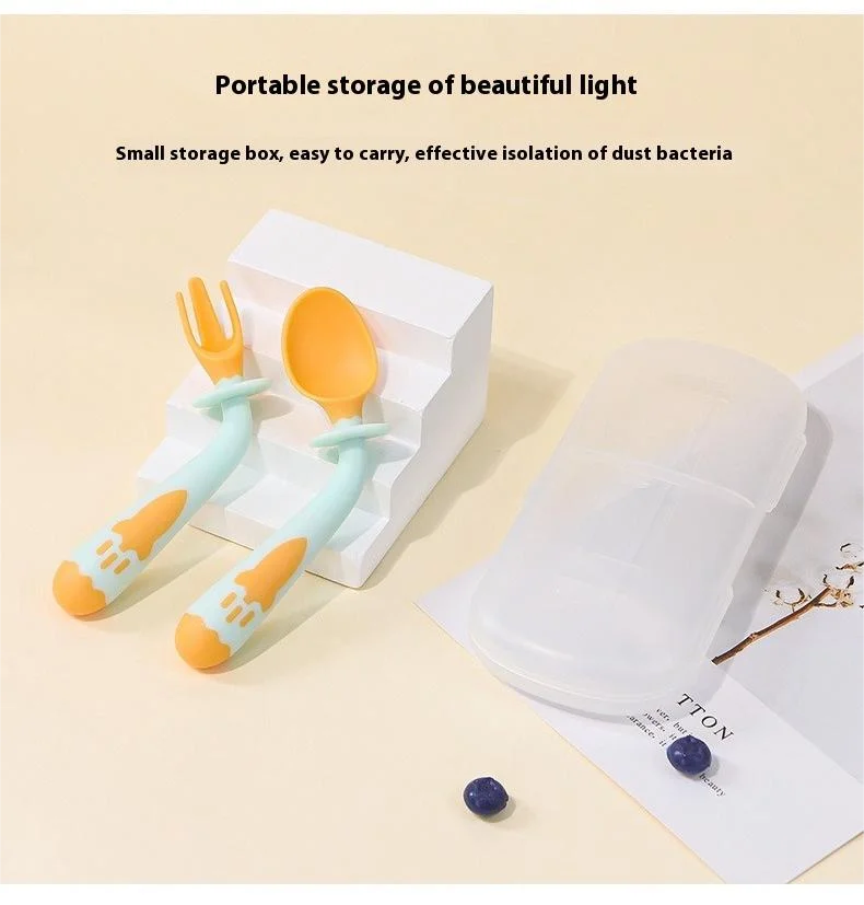 360°free bending non-slip handle wholesale baby spoon for pureeing baby fruit fork and spoon set