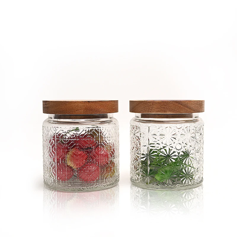Новое поступление стеклянная банка для хранения еды с широким горлышком и деревянными крышками
