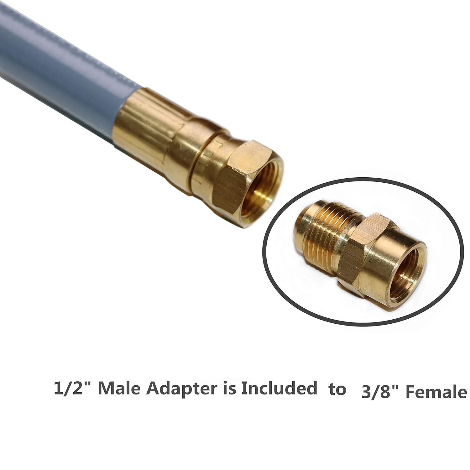 12 Feet 1/2 ID Natural Gas Hose with Quick Connect Fittings Assembly for Low Pressure Appliance -3/8 Female to 1/2 Male Adapter