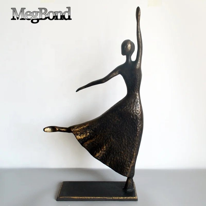 Antique bronze cast iron girl dancer desktop floor statue for living room TV desk,  Metal ballerina dancer sculpture