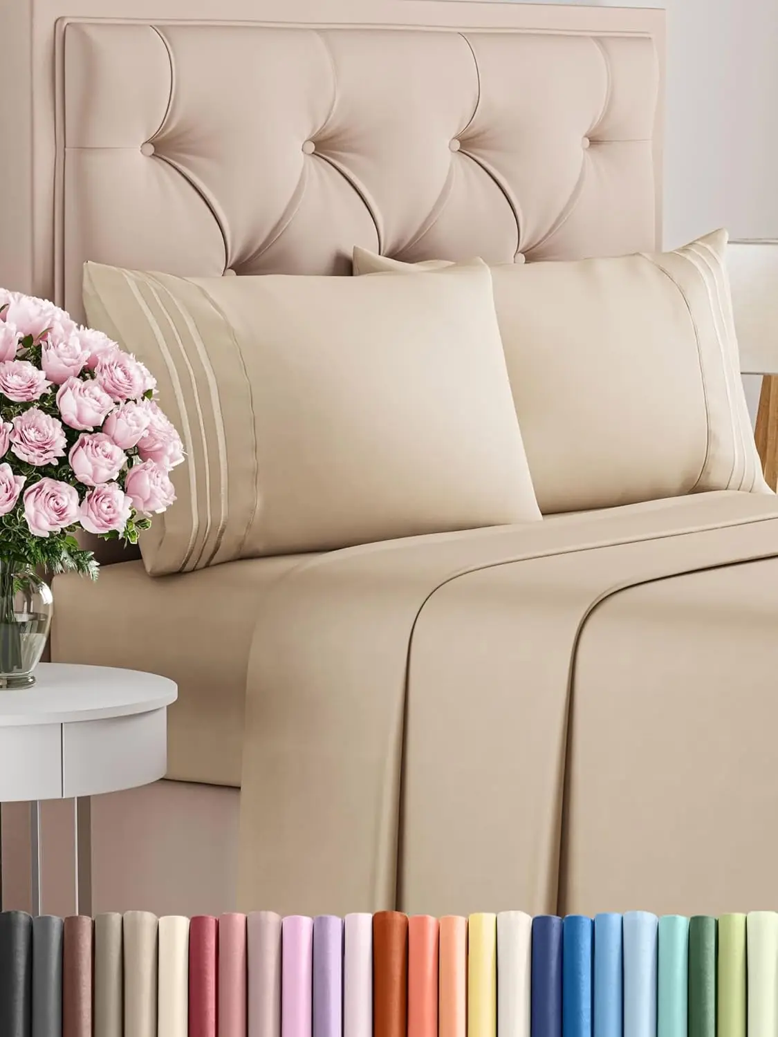 4-Piece Microfiber Lightweight Wrinkle-free Bed Sheet Set, Super Soft Easy Care, 14' Deep Pockets, Queen, Bright White, Solid