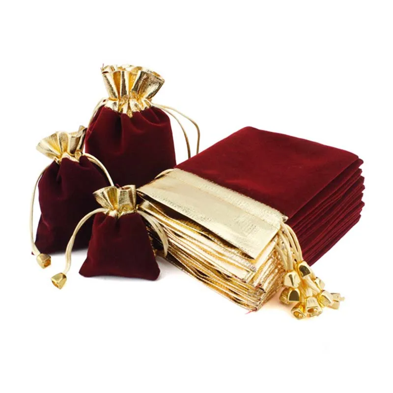 Wholesale 7x9cm 9x12cm 10x12cm 12x16cm Velvet Gift Bag Burgundy Organza Drawstring Gift Bags Christmas Gift Packaging Pouches
