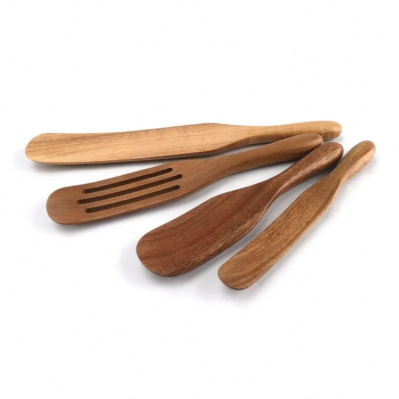Hot Sale Custom Nonstick Cookware Teak Kitchen Utensil Tools Bamboo Acasia Wooden Spatula Sets Cheap Spurtle